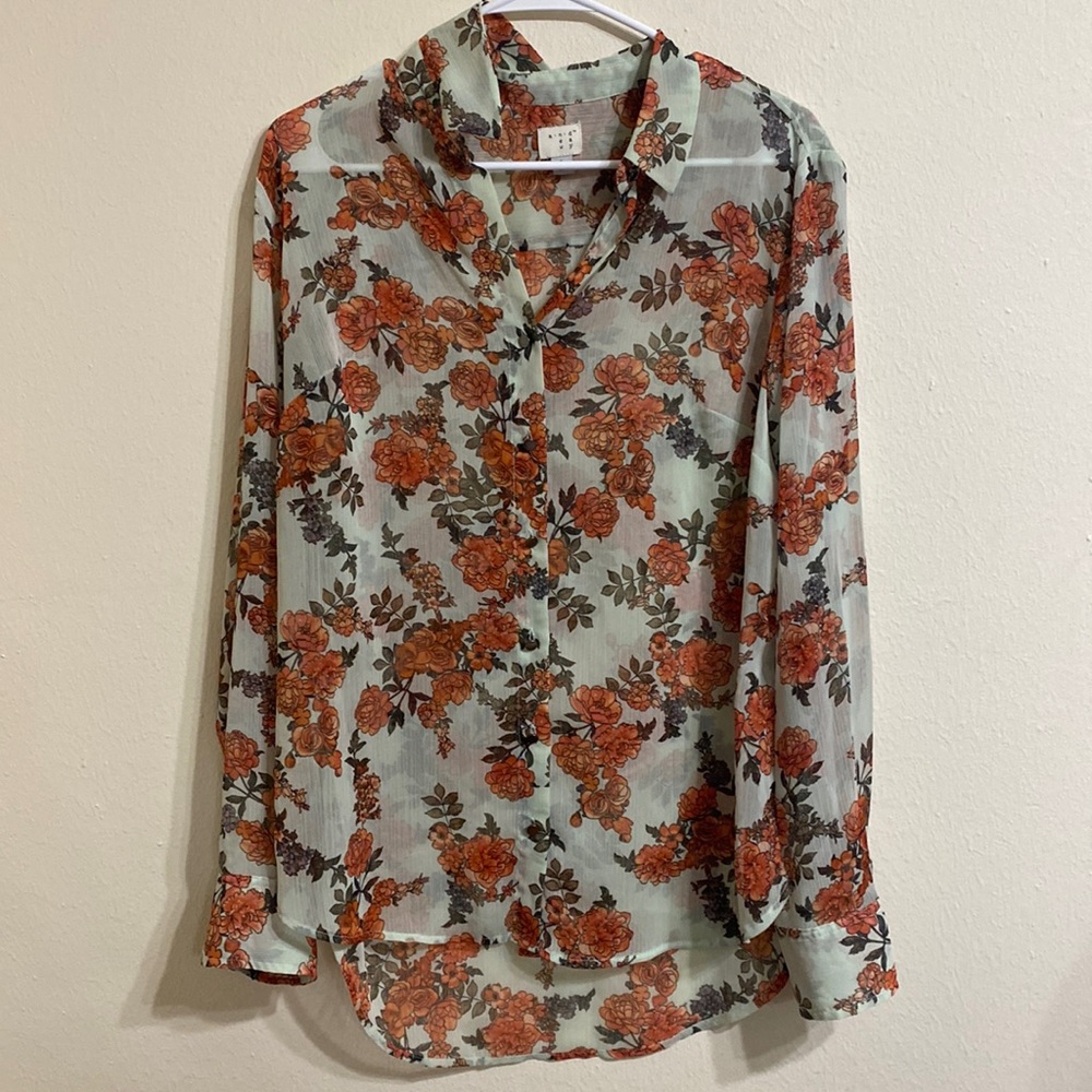A New Day- Large- Floral button up Top